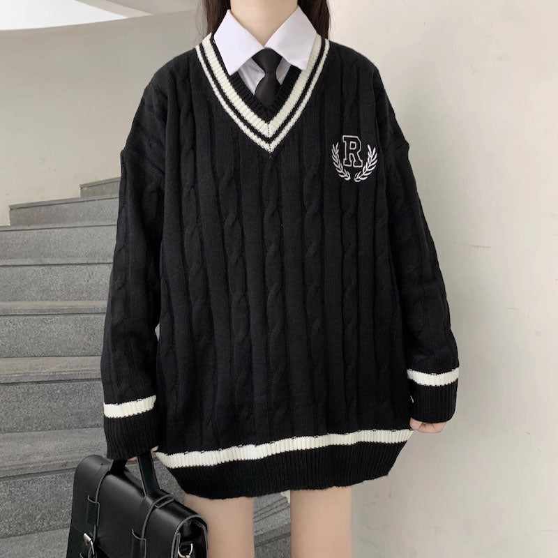 Rロゴエンブレムケーブルセーター