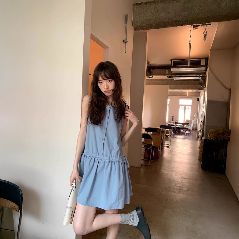 ノースリーブボタンシャツワンピース