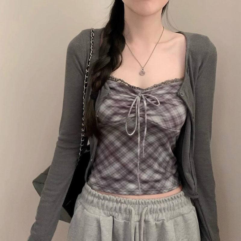 チェックキャミソール&カーディガン SET