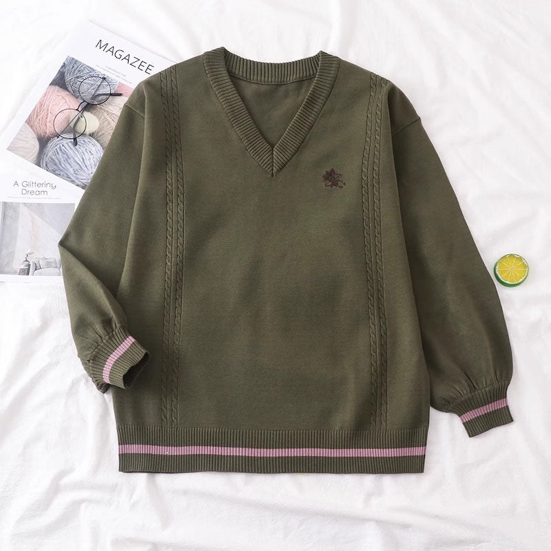 フラワー刺繍ラインセーター