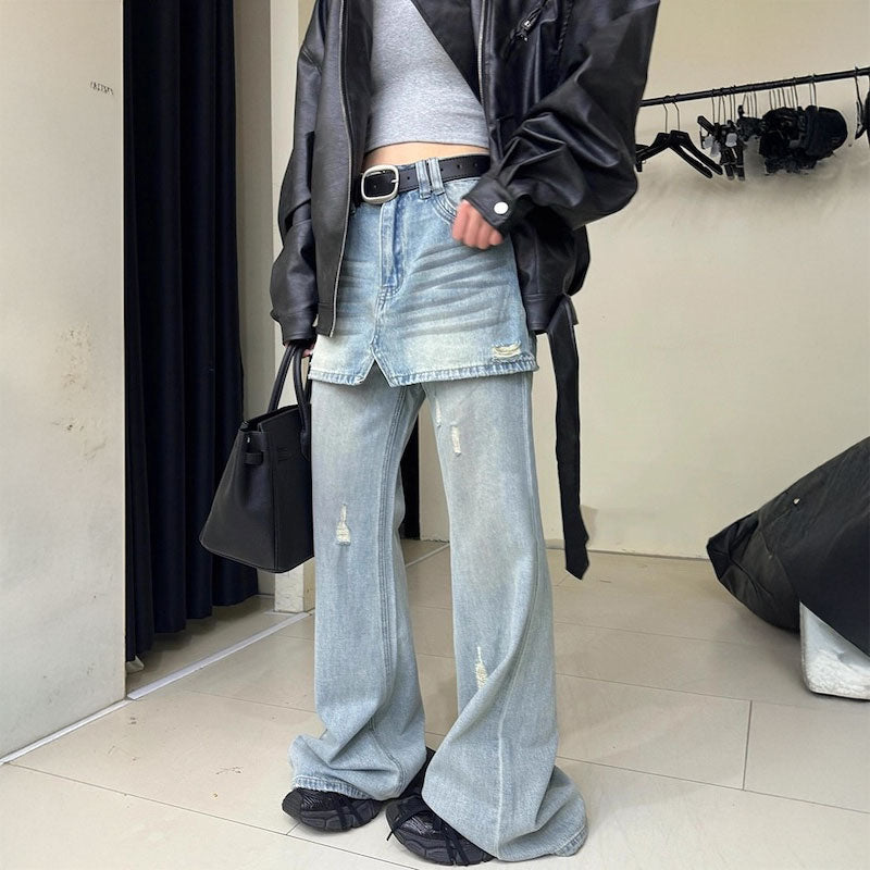 フェイクスカートヴィンテージフレアデニム