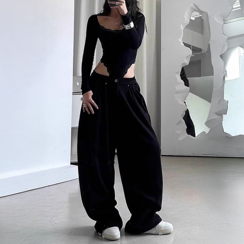 ワイドルーズスウェットタックパンツ