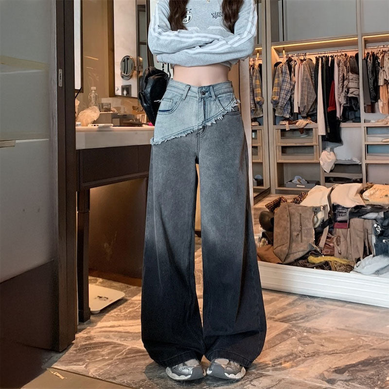 ドッキングフリンジバイカラーワイドデニム