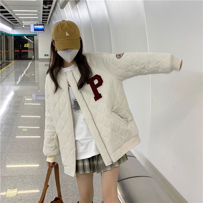 Pロゴキルティングブルゾン