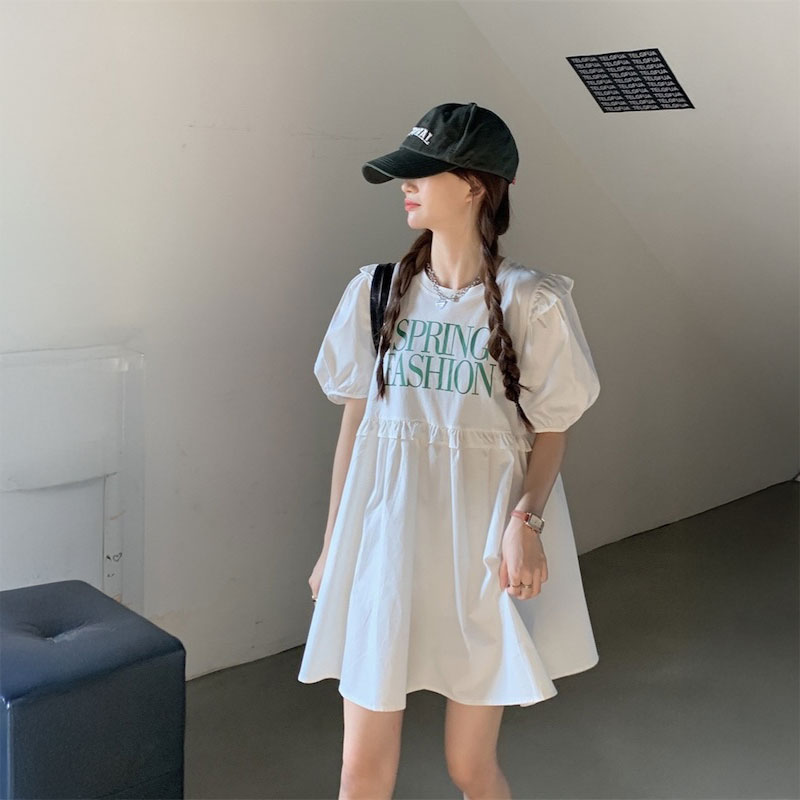 パフスリーブドッキングワンピース