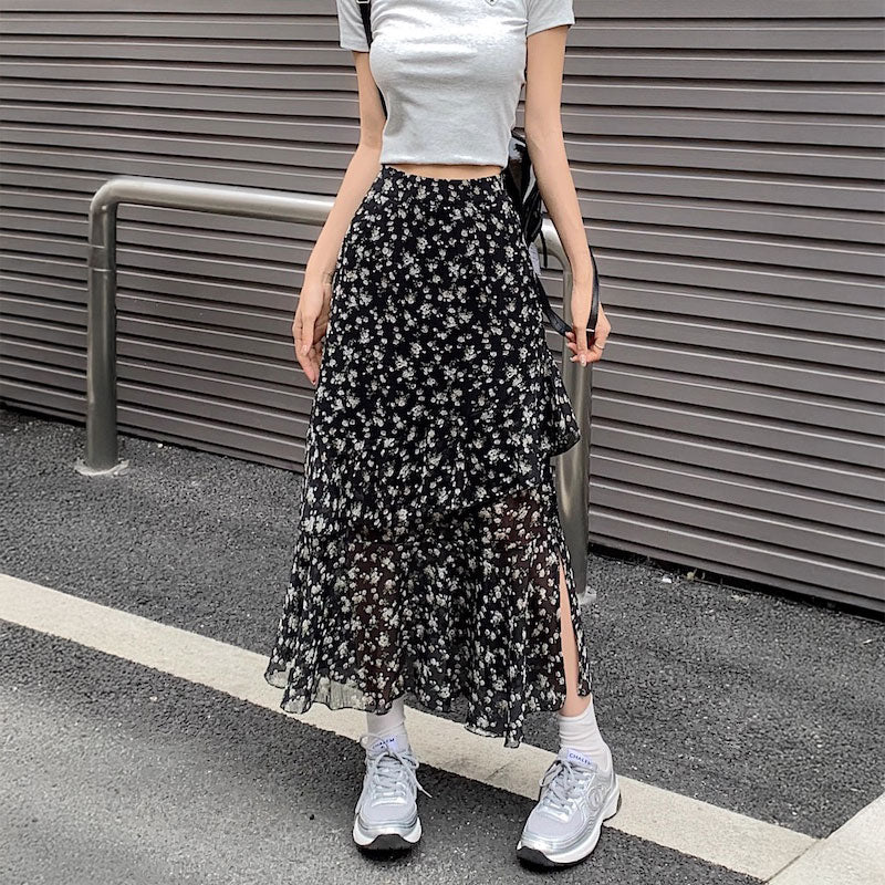 小花スリットロングスカート