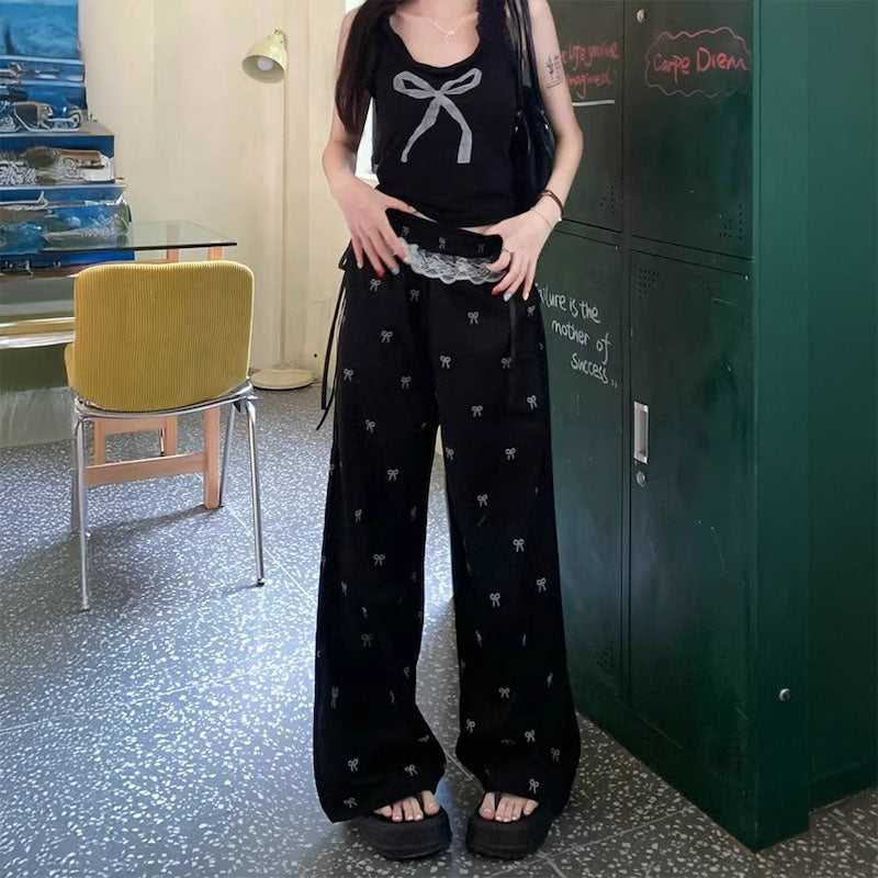 リボンパターンレースパンツ