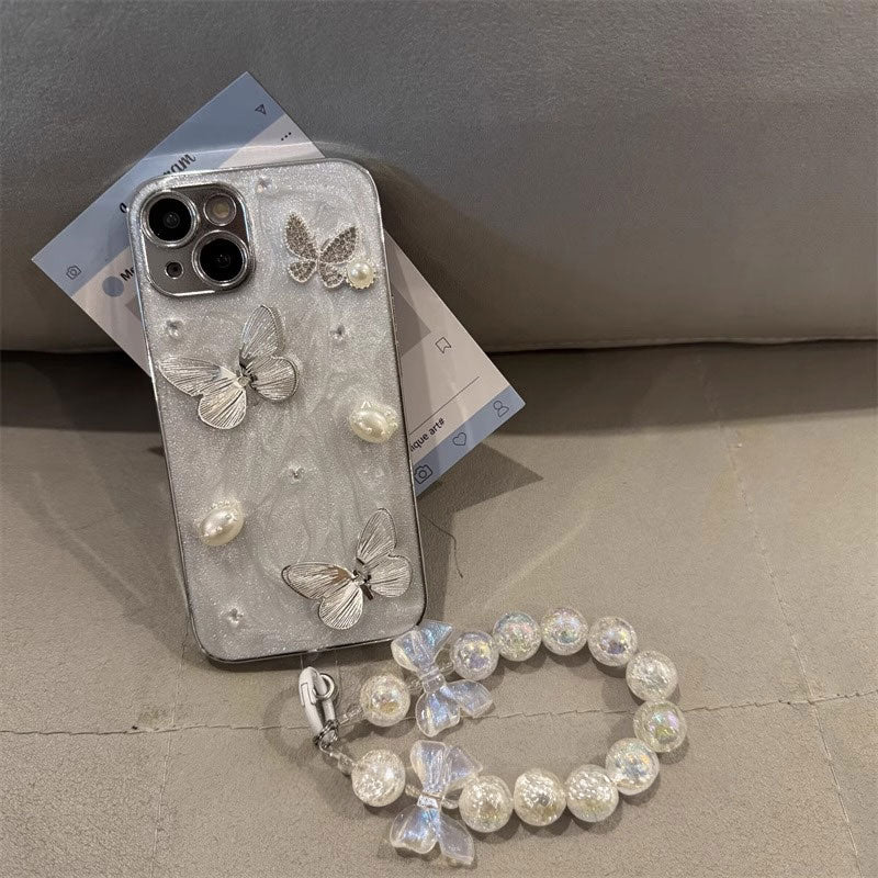 シルバーパールバタフライiPhoneケース