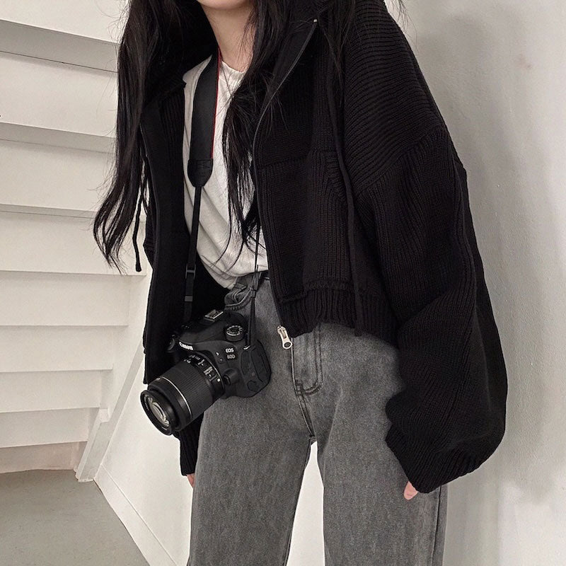 シンプルハイゲージニットパーカー