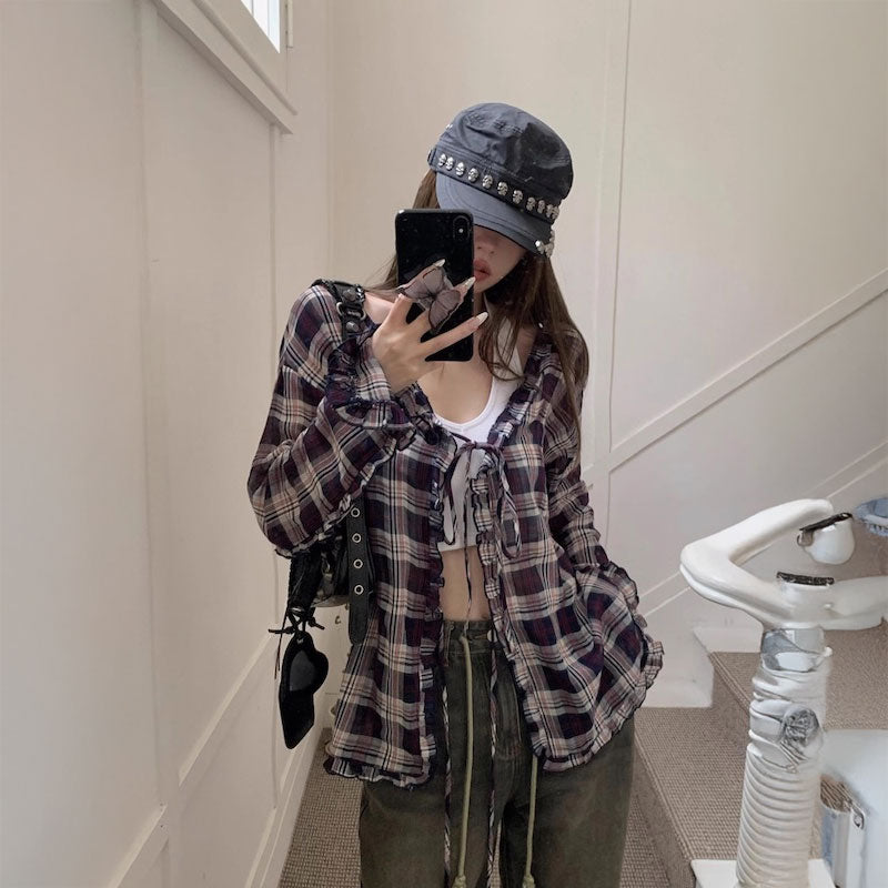 チェックシアーボレロシャツ