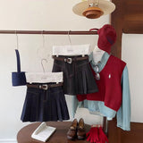 イージーベルトデニムプリーツスカート