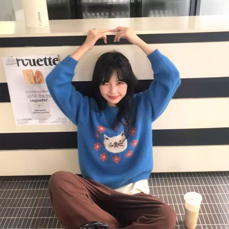 ノスタルジーキャットフラワーニット