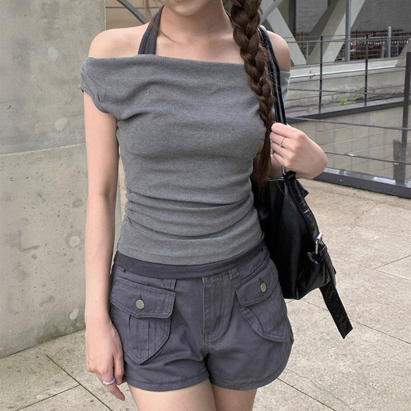 ネックストラップオフショルダートップス