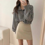 ボタンポロカットオフニット