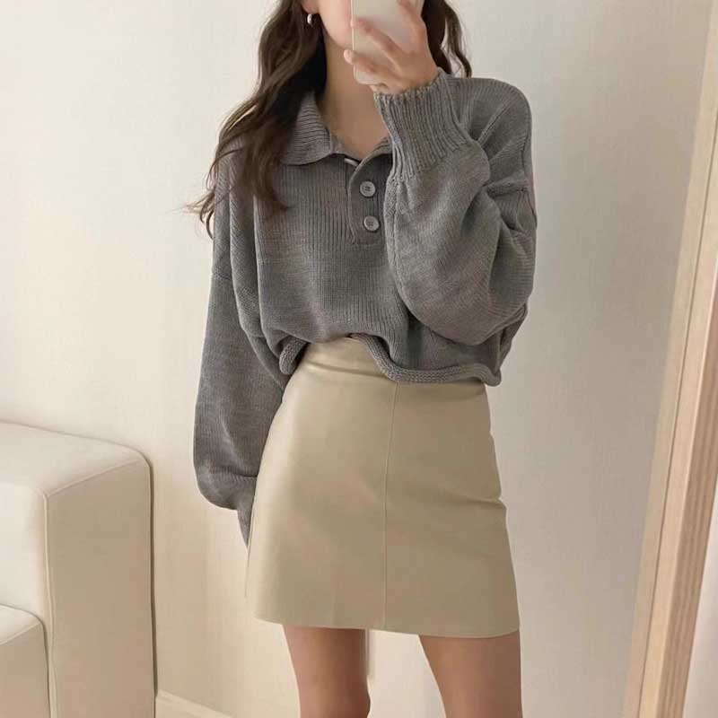 ボタンポロカットオフニット