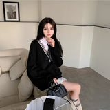 Vネックロゴスクールレイヤードニット