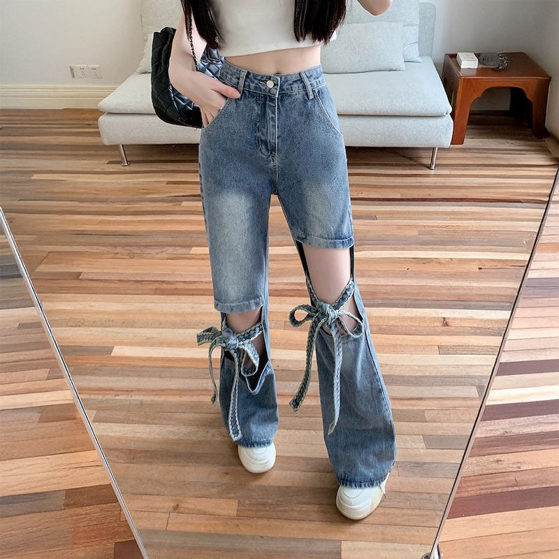 オープンスリットリボンデニム