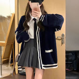 トリムホワイトネイビーカーディガン