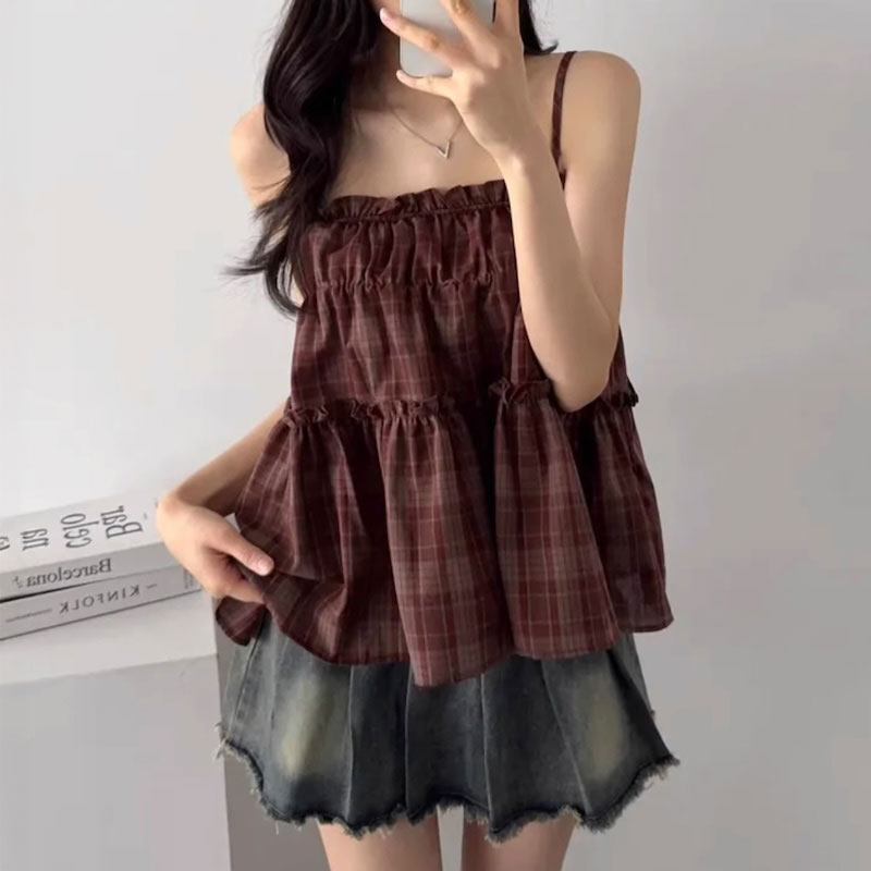 ダークチェックティアードキャミソール