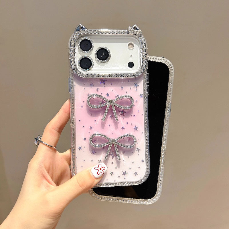 【iPhone17対応】猫耳カラーリボンiPhoneケース