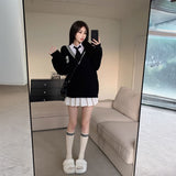 Vネックロゴスクールレイヤードニット