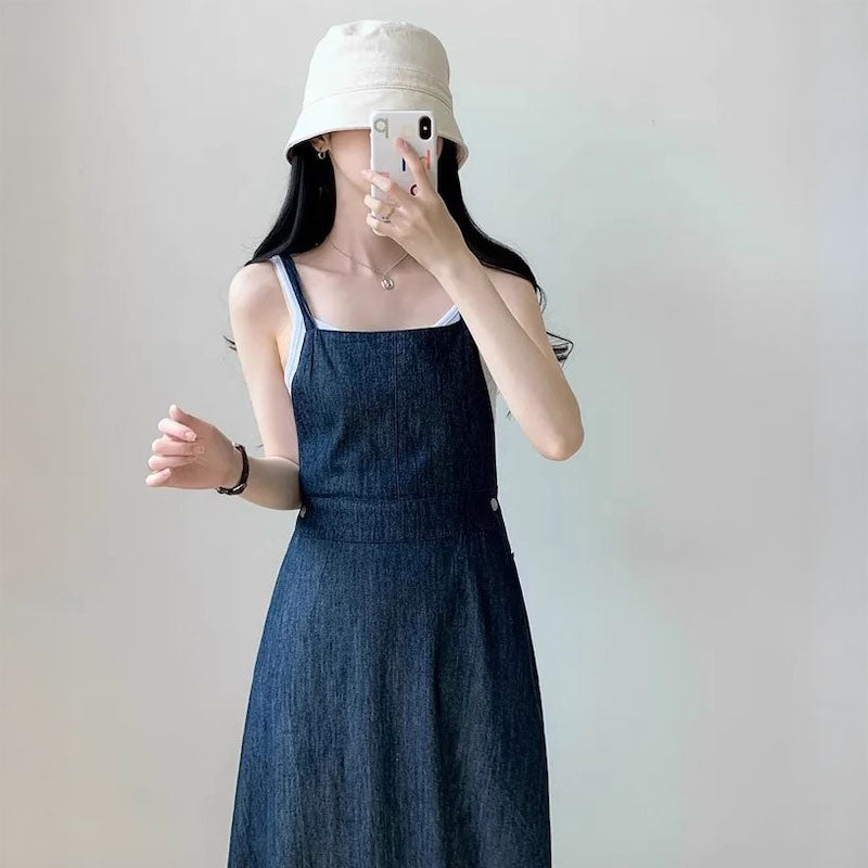 サイドボタンデニムマキシワンピース