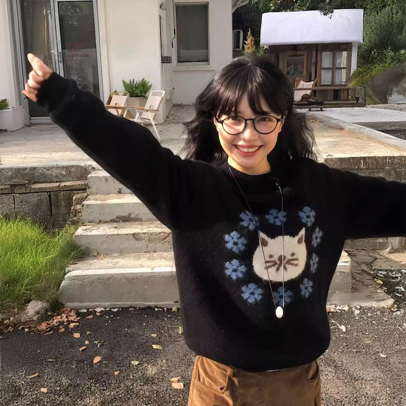 ノスタルジーキャットフラワーニット