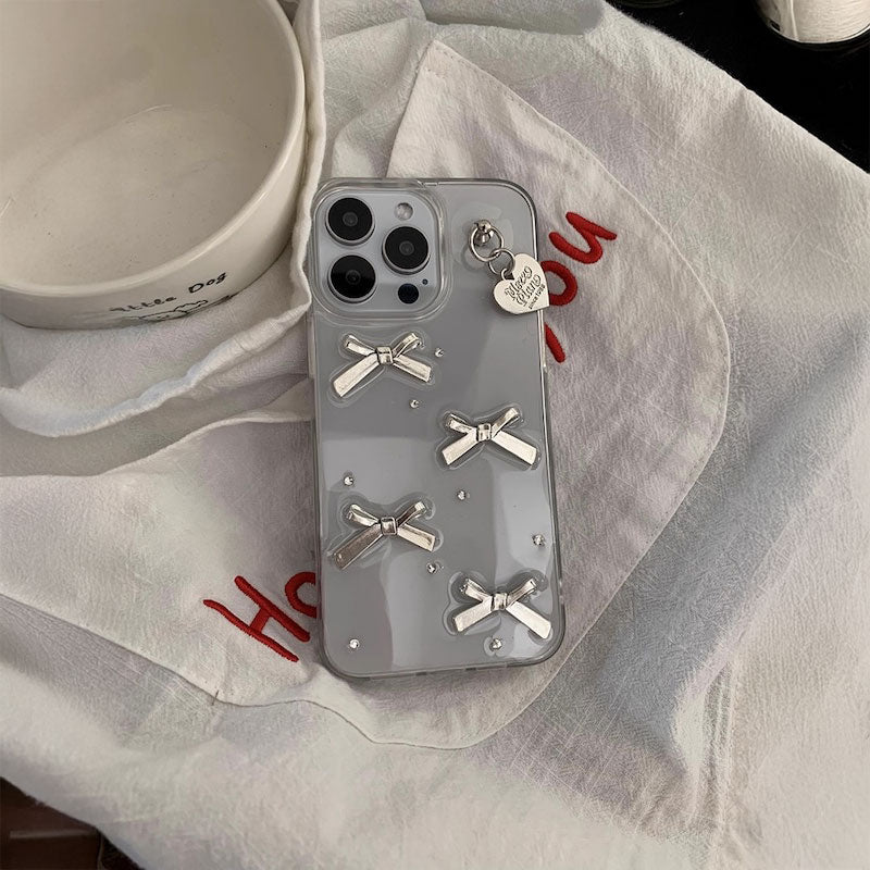 チャーム付きシルバーリボンiPhoneケース