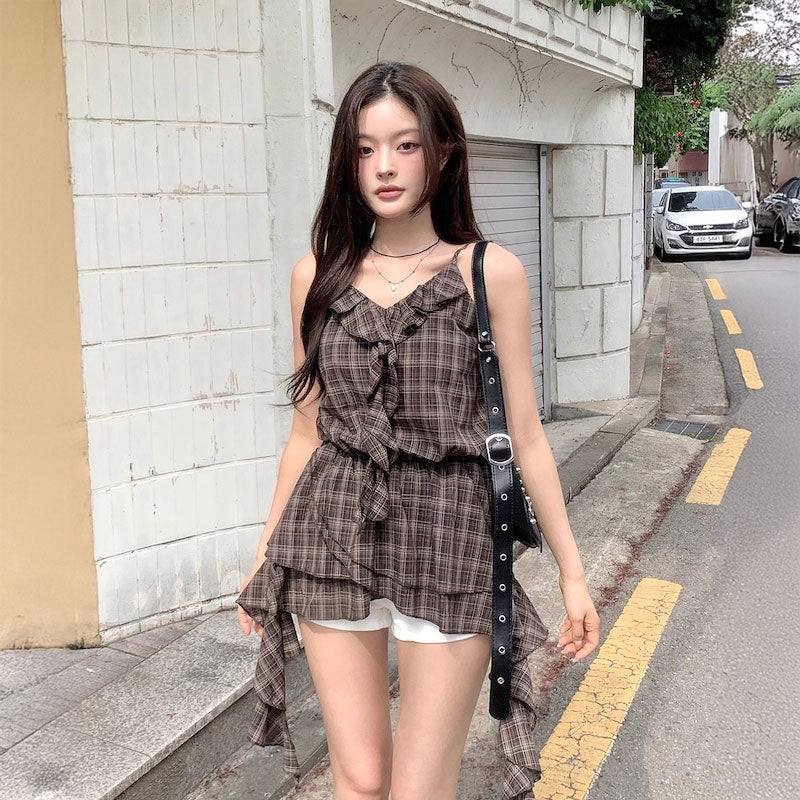 ギンガムチェックフリルチュニック