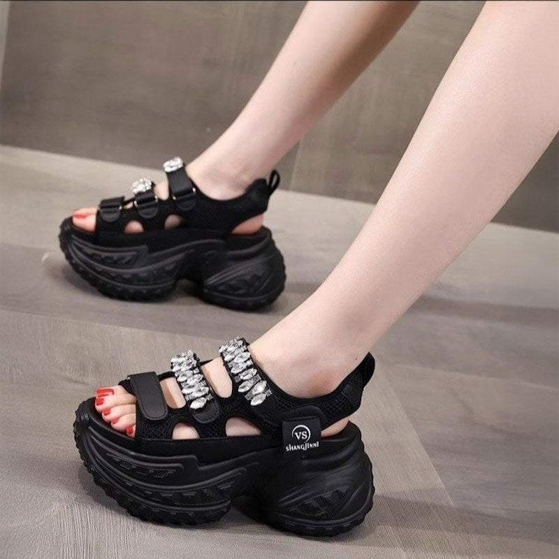 トリプルベルトビジューハイソールサンダル