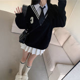 Vネックロゴスクールレイヤードニット