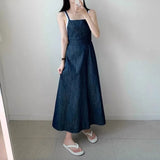 サイドボタンデニムマキシワンピース