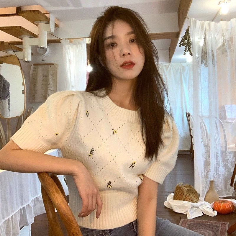 キルティング刺繍サマーニット