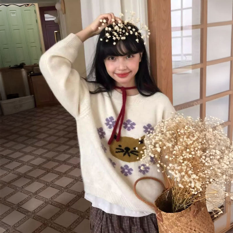 ノスタルジーキャットフラワーニット