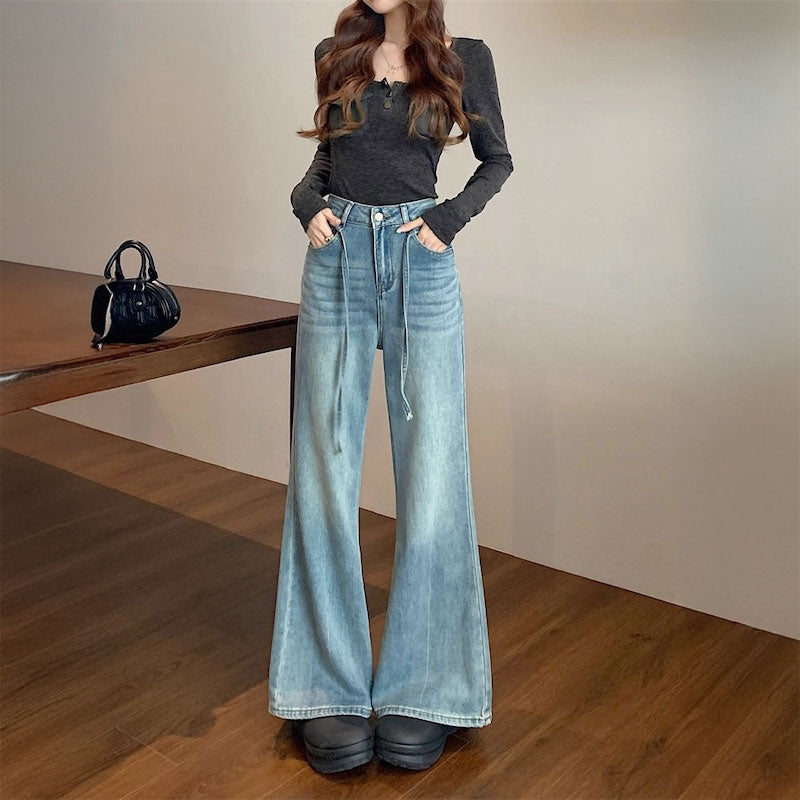 ウエストタイフレアデニム