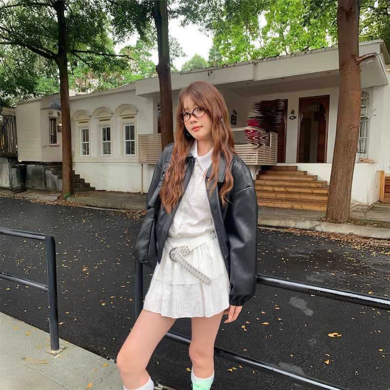 シンプルレザーブルゾン