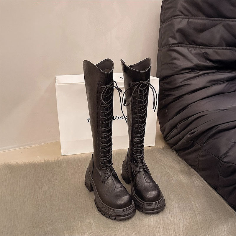 カーブレースアップロングブーツ