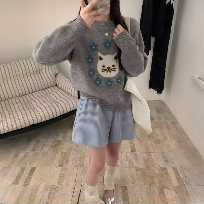 ノスタルジーキャットフラワーニット