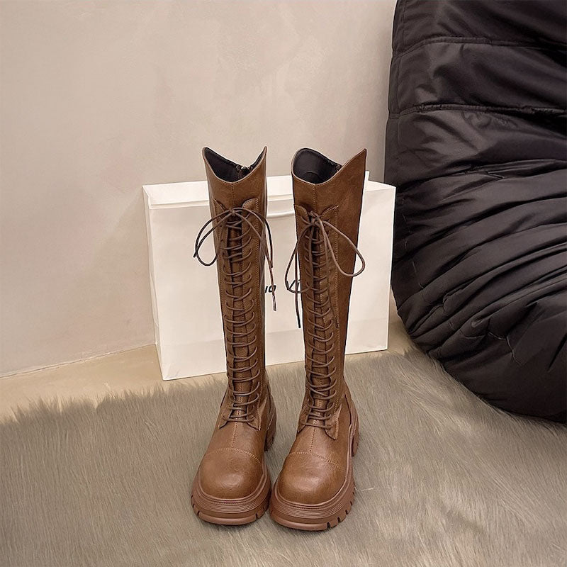 カーブレースアップロングブーツ