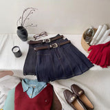 イージーベルトデニムプリーツスカート