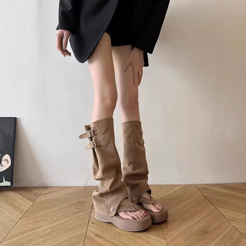 スウェードレッグウォーマーサンダル