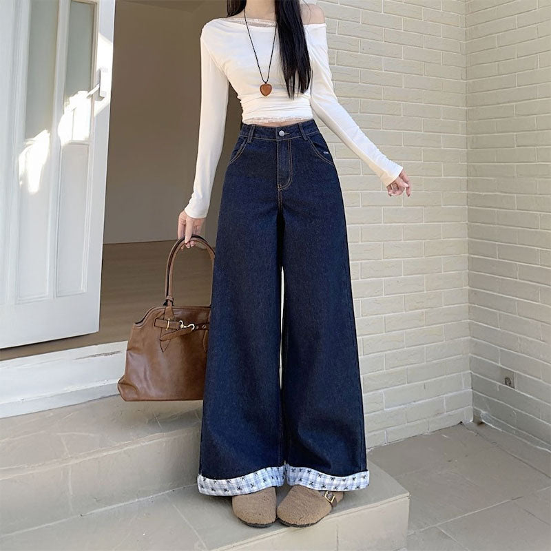 チェックリボンアクセントデニム