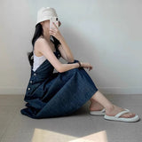 サイドボタンデニムマキシワンピース