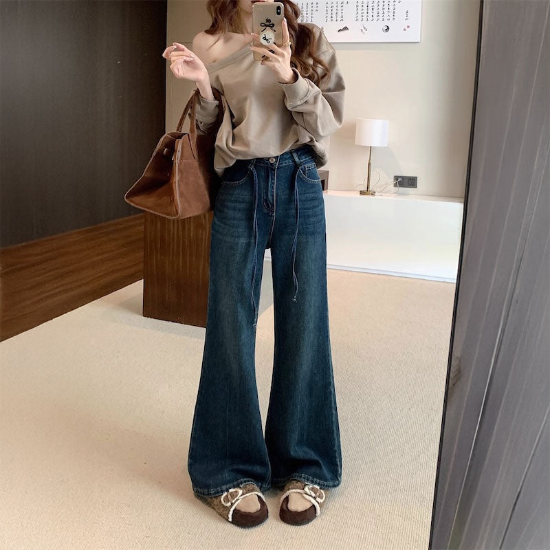 ウエストタイフレアデニム