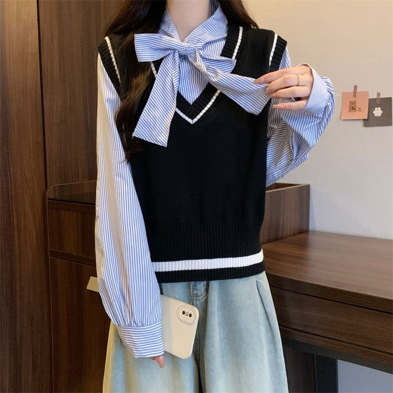 レイヤードベストボウタイシャツ