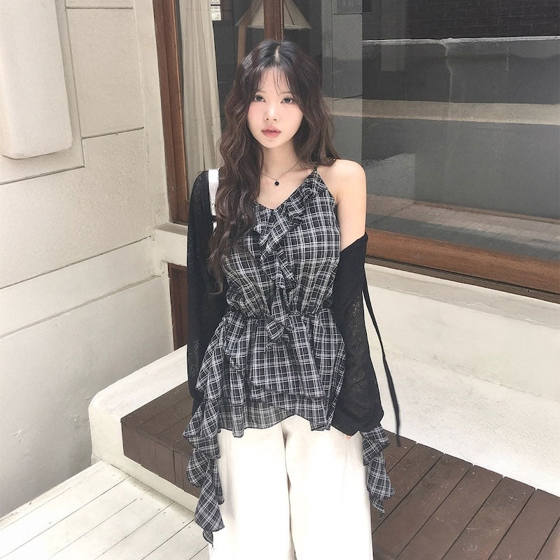 ギンガムチェックフリルチュニック