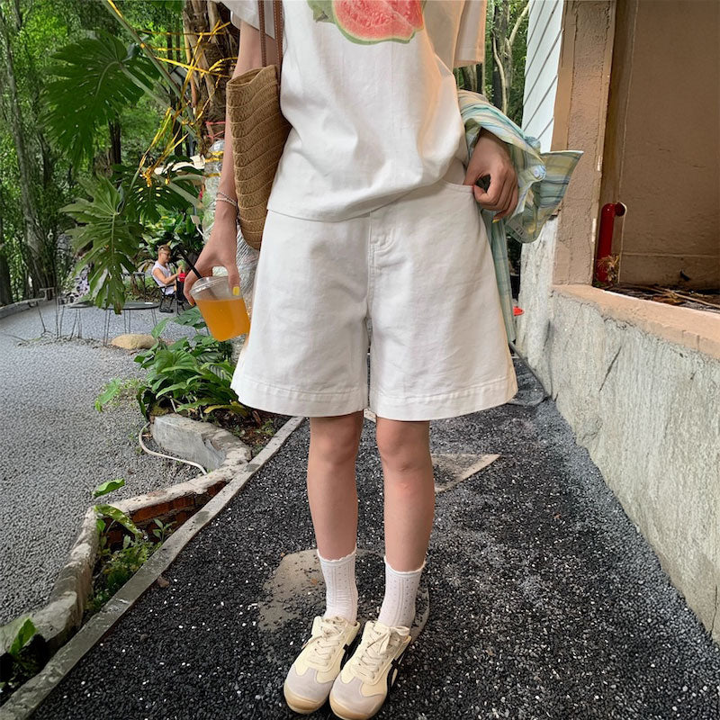 ワイドルーズハーフウォッチデニムパンツ