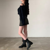 ワンショルダーディープブルーニット