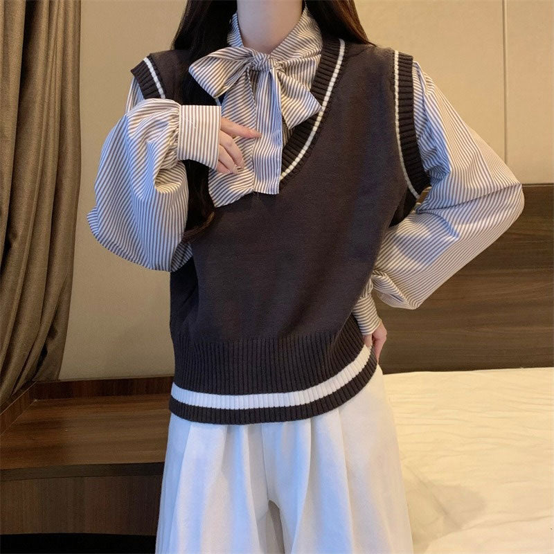 レイヤードベストボウタイシャツ