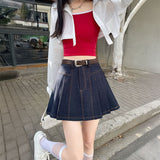 イージーベルトデニムプリーツスカート